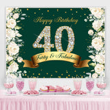 Load image into Gallery viewer, Lofaris Floral And Glitter Green Happy 40Th Birthday Backdrop