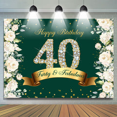 Lofaris Floral And Glitter Green Happy 40Th Birthday Backdrop