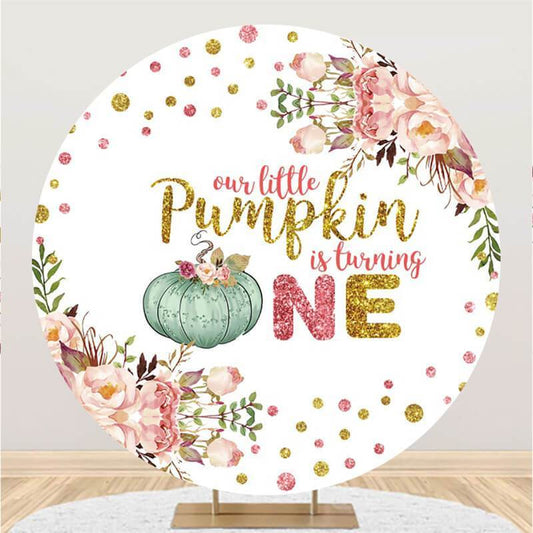 Lofaris Floral And Glitter Happy 1St Birthday Round Backdrop