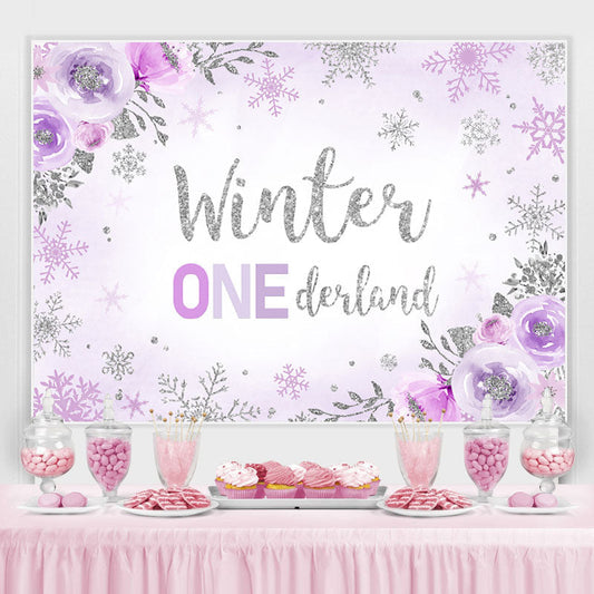 Lofaris Floral And Glitter Purple Snowflake Winter 1 Backdrop
