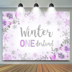 Lofaris Floral And Glitter Purple Snowflake Winter 1 Backdrop