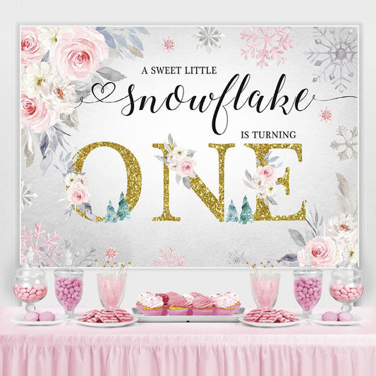 Lofaris Floral And Glitter Snowflakes 1St Birthday Backdrop