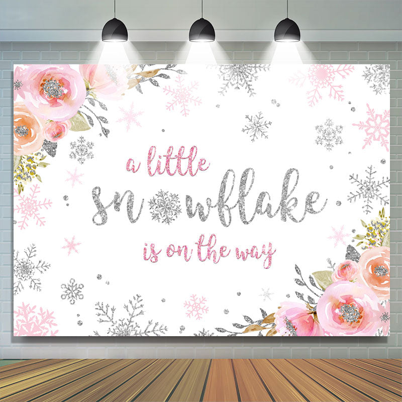 Lofaris Floral And Glitter Snowflakes Baby Shower Backdrop