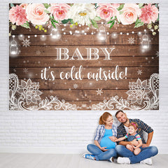 Lofaris Floral And Glitter Snowy Winter Baby Shower Backdrop