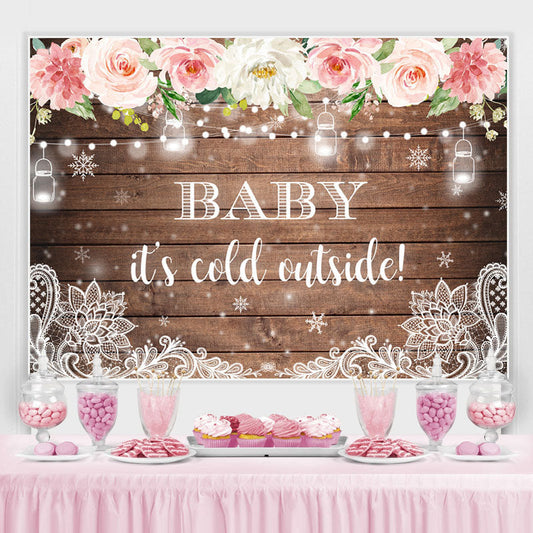 Lofaris Floral And Glitter Snowy Winter Baby Shower Backdrop