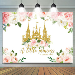 Lofaris Floral And Gloden Castle Baby Shower Backdrop For Girl