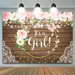 Lofaris Floral And Golden Circle Wooden Baby Shower Backdrop