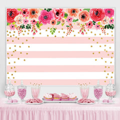 Lofaris Floral and Golden Dots Pink White Stripes Backdrop