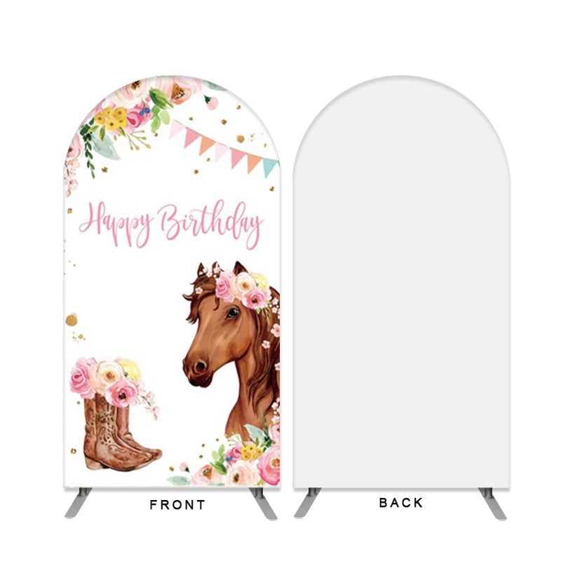 Lofaris Floral And Horse Happy Birthday Double Sided Arch Backdrop