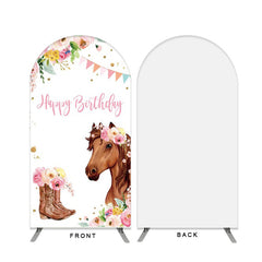 Lofaris Floral And Horse Happy Birthday Double Sided Arch Backdrop