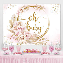 Lofaris Floral And Leaves Golden Theme Baby Shower Backdrop