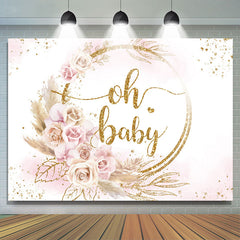 Lofaris Floral And Leaves Golden Theme Baby Shower Backdrop