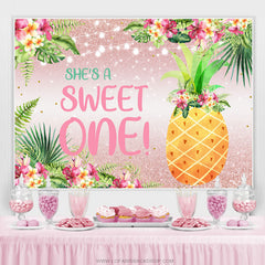 Lofaris Floral And Pineapple Pink Glitter 1st Birthday Backdrop