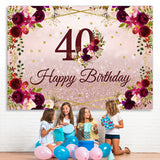 Load image into Gallery viewer, Lofaris Floral And Pink Glitter Happy 40th Birthday Backdrop