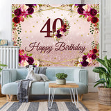 Load image into Gallery viewer, Lofaris Floral And Pink Glitter Happy 40th Birthday Backdrop