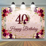 Load image into Gallery viewer, Lofaris Floral And Pink Glitter Happy 40th Birthday Backdrop