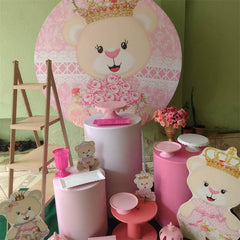 Lofaris Floral And Pink Lacw Teddy With Crown Circle Backdrop