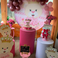 Lofaris Floral And Pink Lacw Teddy With Crown Circle Backdrop