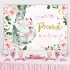 Lofaris Floral And Pink Little Elephant Baby Shower Backdrop