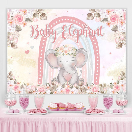 Lofaris Floral And Pink Lovely Elephant Baby Shower Backdrop