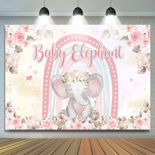 Lofaris Floral And Pink Lovely Elephant Baby Shower Backdrop