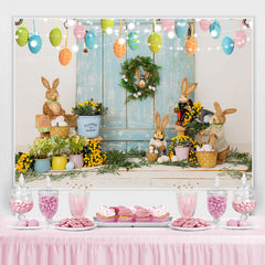 Lofaris Floral And Rabbit Glitter Happy Easter Day Backdrop