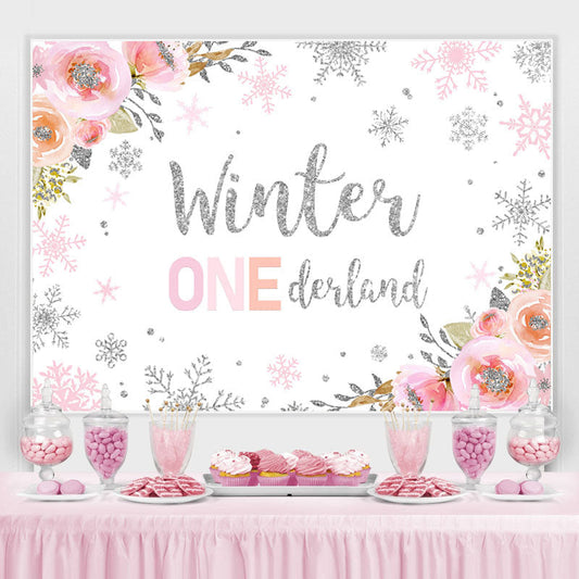 Lofaris Floral And Snowy Winter 1St Birthday Party Backdrop