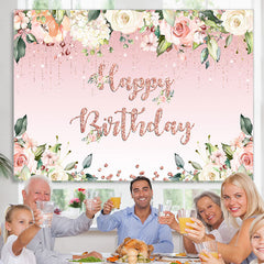 Lofaris Floral And Sweet Pink Glitter Backdrop For Birthday