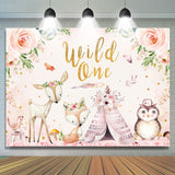 Load image into Gallery viewer, Lofaris Floral Animal World With Tent Wild One Birthday Backdrop