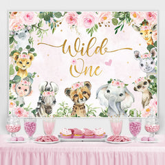 Lofaris Floral Animals Wild One Pink Happy Birthday Backdrop