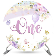 Lofaris Floral Butterfly One Happy Birthday Round Backdrop