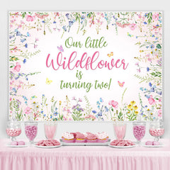 Lofaris Floral Butterfly Pink Spring Happy 2Nd Birthday Backdrop