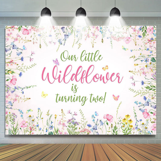 Lofaris Floral Butterfly Pink Spring Happy 2Nd Birthday Backdrop