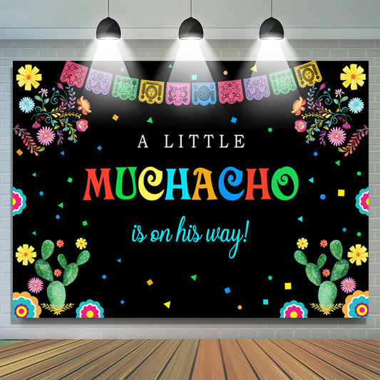 Lofaris Floral Cactus Little Muchacho Baby Shower Backdrop