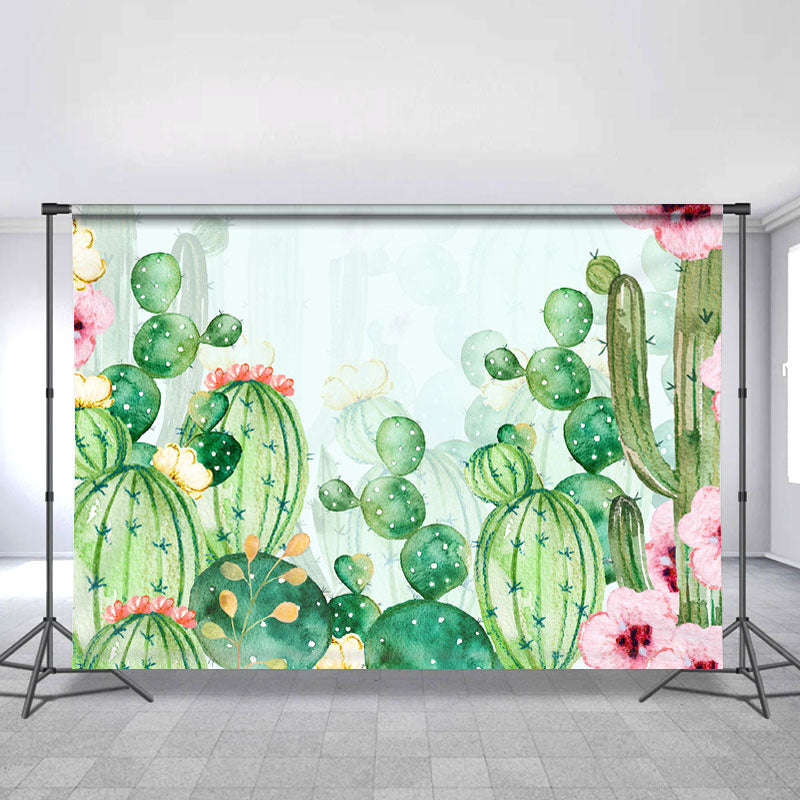 Lofaris Floral Cactus Watercolor Baby Shower Backdrop