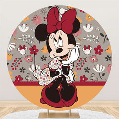 Lofaris Floral Cartoon Mouse Round Birthday Backdrop For Girl