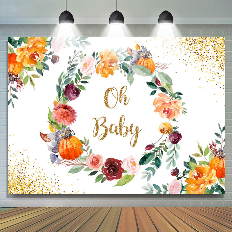 Lofaris Floral Circle With Golden Dots Baby Shower Backdrop