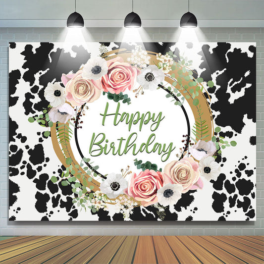 Lofaris Floral Cow Pattern Happy Birthday Backdrop For Female