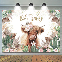 Lofaris Floral Cow With Cactus Boho Baby Shower Backdrop