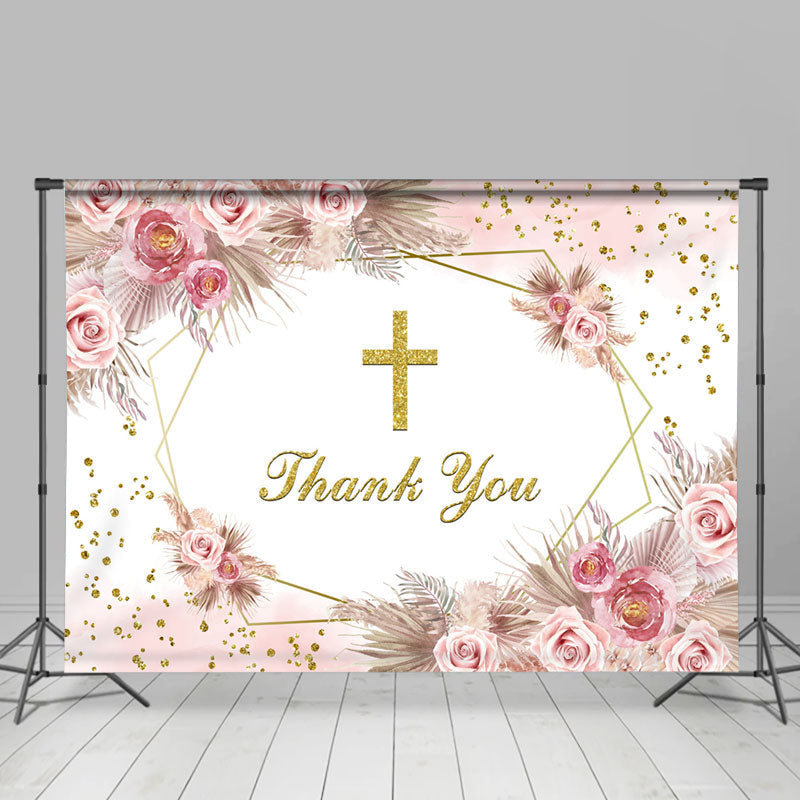 Lofaris Floral Cross Boho Theme Thanksgiving Day Backdrop