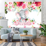 Load image into Gallery viewer, Lofaris Floral Cute Elephant Baby Shower Backdrop For Girl