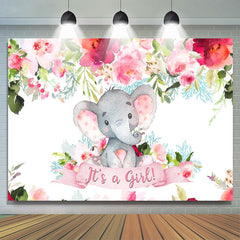 Lofaris Floral Cute Elephant Baby Shower Backdrop For Girl