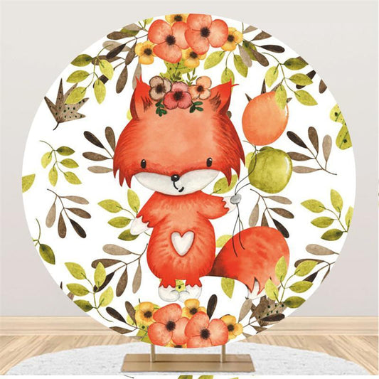 Lofaris Floral Cute Fox Balloon Leaves Round Party Backdrops
