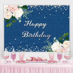 Lofaris Floral Diamond Glitter Blue Birthday Party Backdrop