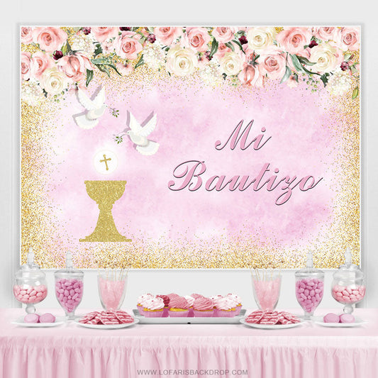 Lofaris Floral Dove Mi Bautizo Baptism For Baby Girl Backdrop