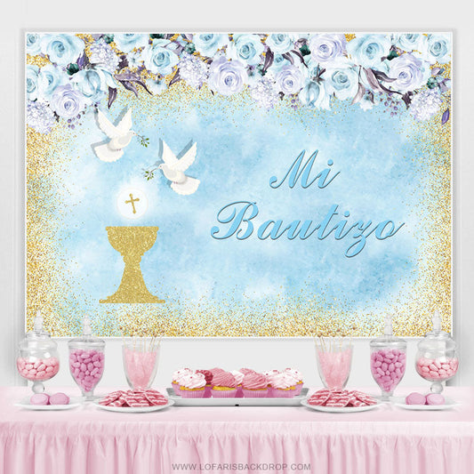 Lofaris Floral Doves Mi Bautizo Baptism Backdrop For Twins