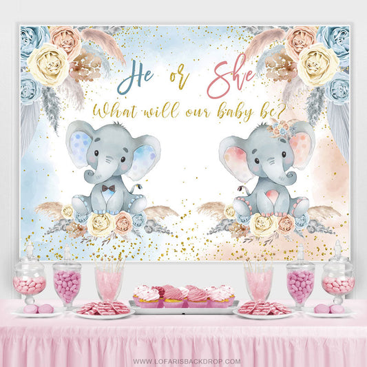 Lofaris Floral Elephant Gender Reveal Cute Party Backdrop