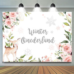 Lofaris Floral Fawn Winter Onederlan Backdrop for Baby Shower