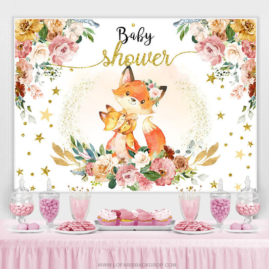 Lofaris Floral Fox Hug At Night Sweet Baby Shower Backdrop