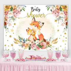 Lofaris Floral Fox Hug At Night Sweet Baby Shower Backdrop